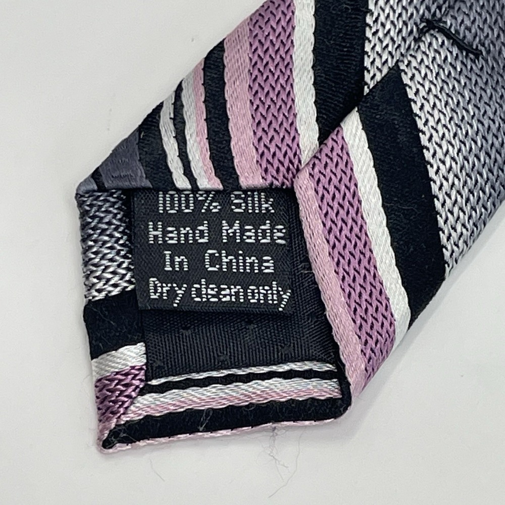 Platinum Designs Tie Handmade‎ Silk Pink Gray Black VTG 3.75x62" Stripes Classic - Picture 4 of 7